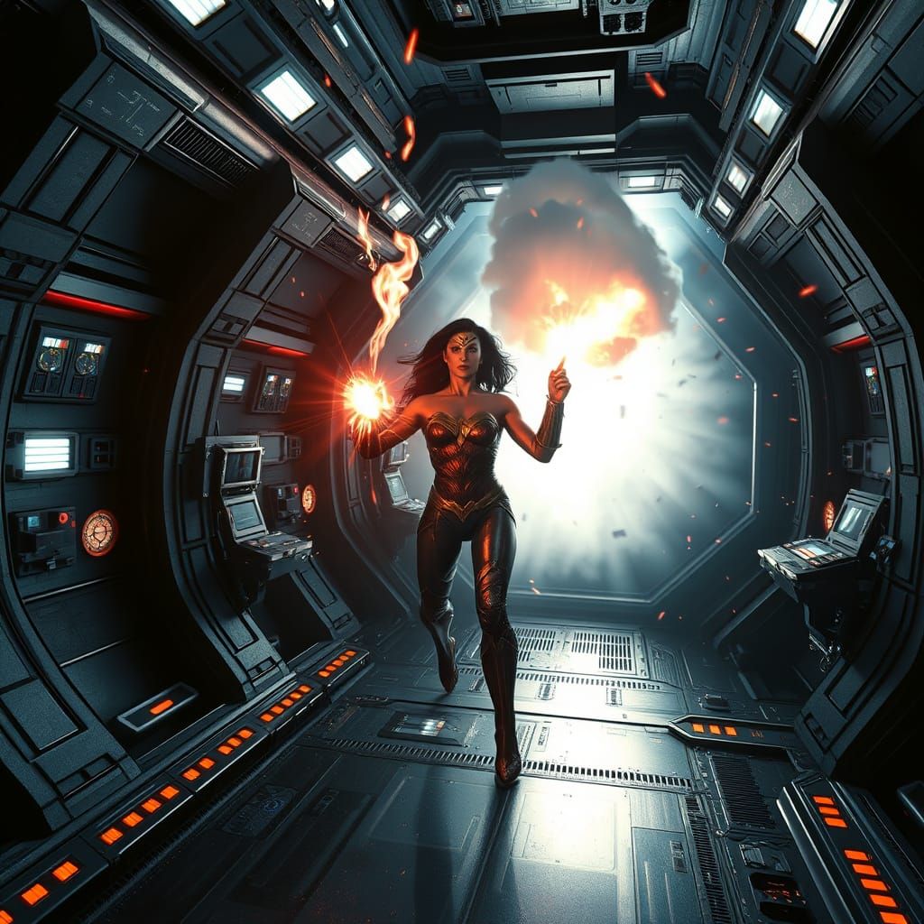 Wonder Woman Detonates Power Core in Futuristic Space Statio...