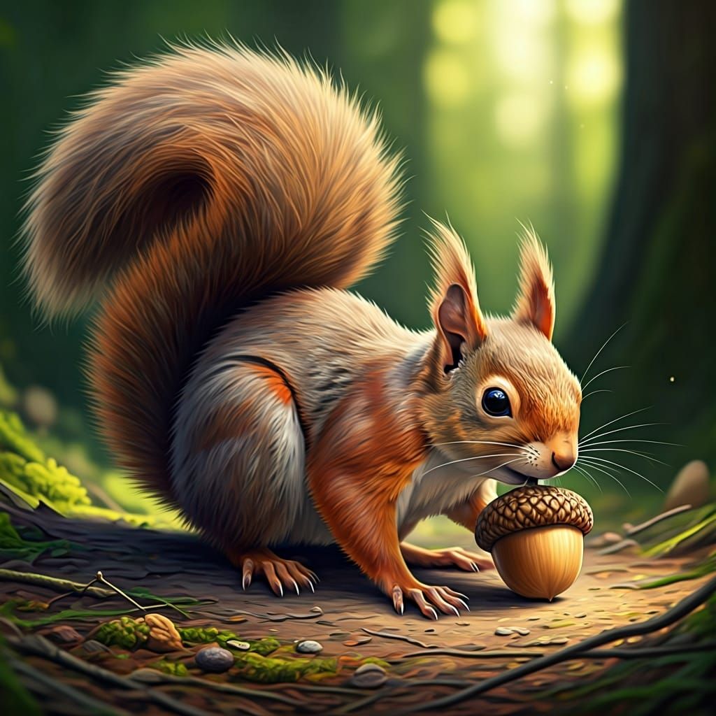 Whimsical Squirrel Steals Acorn: Potter-Inspired Art