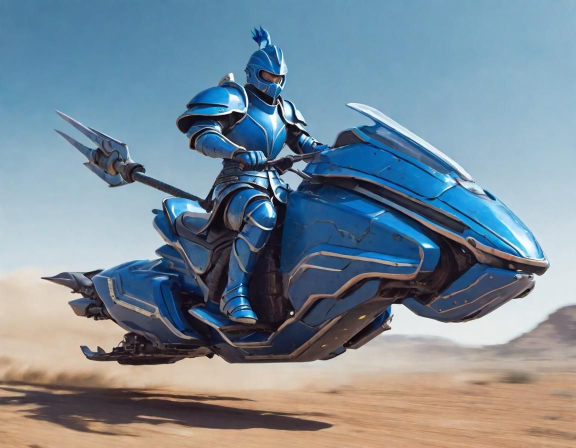 Armored Warrior on Hoverbike: Futuristic Fantasy