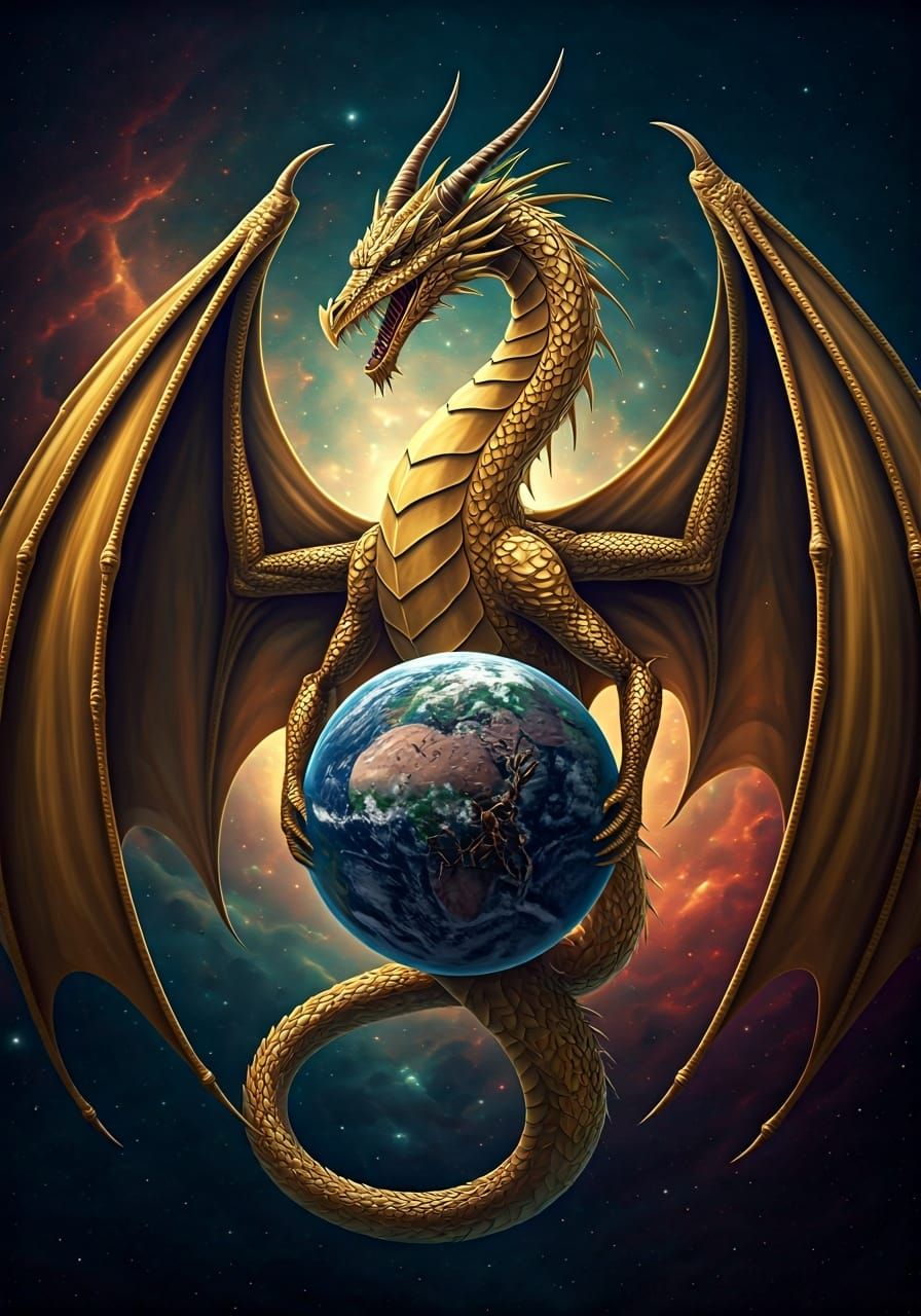 Dragon and Spider Guardians of Earth in Nebula