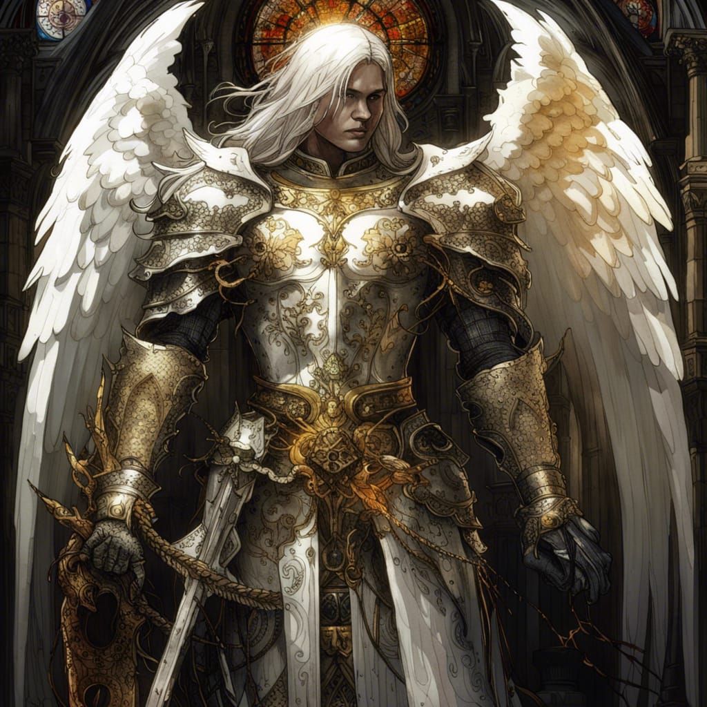 Gothic Angel Knight in Stained Glass Armor