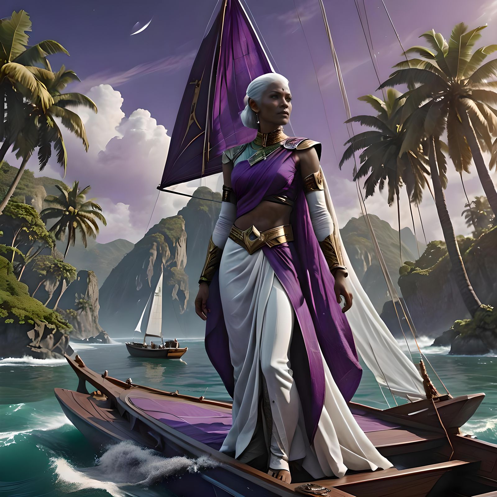 Romulan Woman Sailing: Detailed Fantasy Concept Art