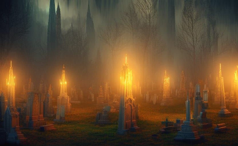 Majestic Victorian Graveyard at Midnight in Unreal Engine