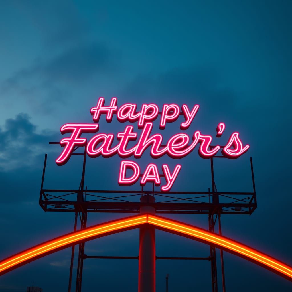 Neon Father's Day Sign in Cyberpunk Style
