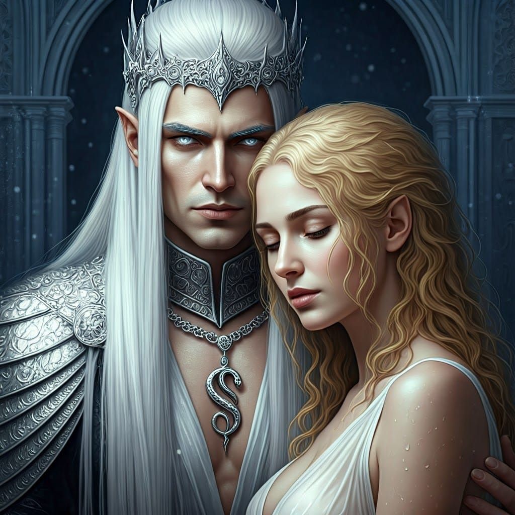 Regal King with Silver Hair and Piercing Eyes in a Mystical ...