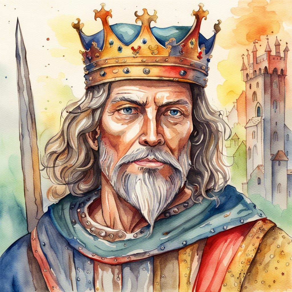 Colorful Watercolor Painting of a Medieval King