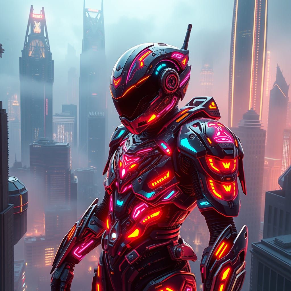 Cyberpunk Exosuit in Neon Hues