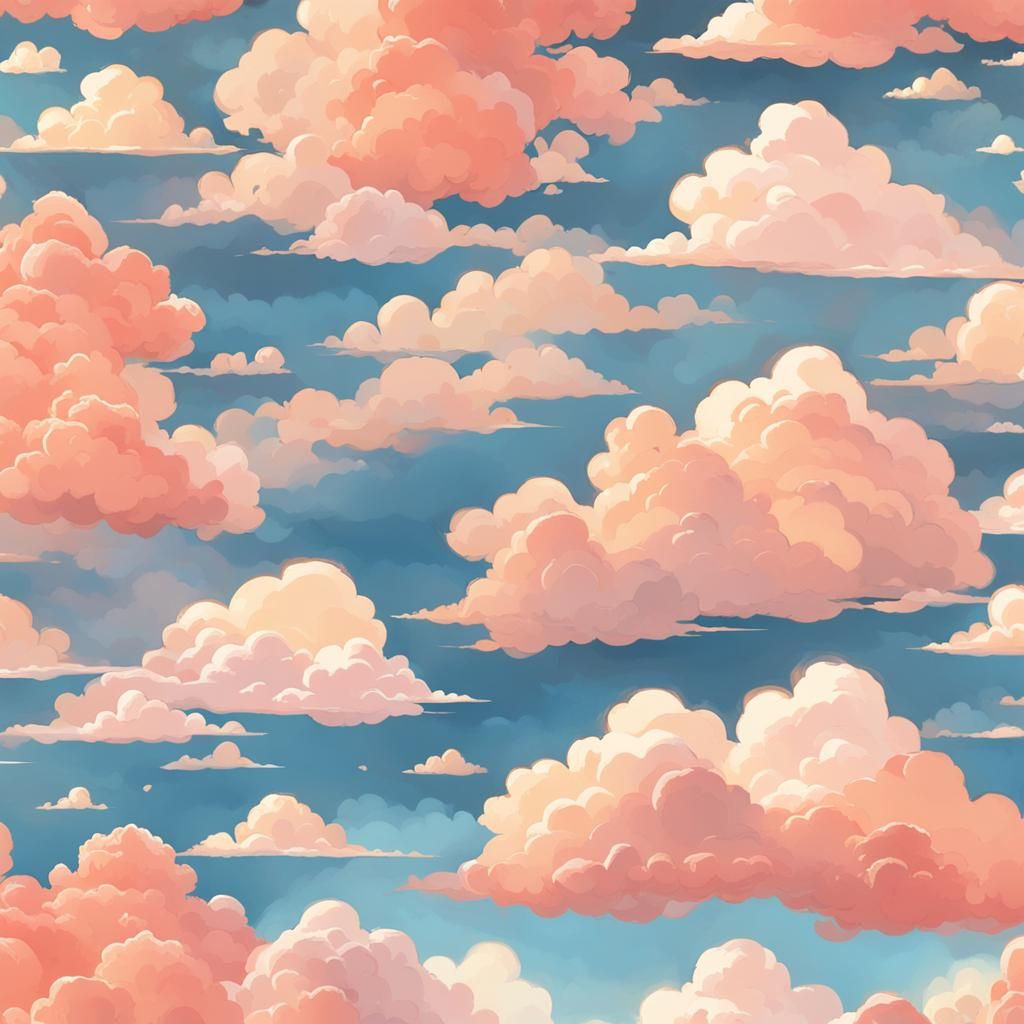 Coral Sky Wallpaper Pattern in Ghibli Style
