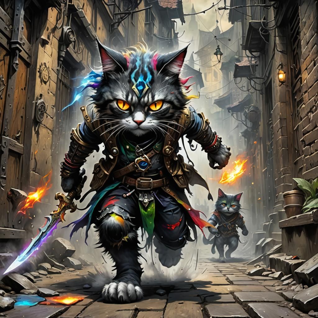 Rainbow Cat Thief in Sinister Alley, Hearthstone Style