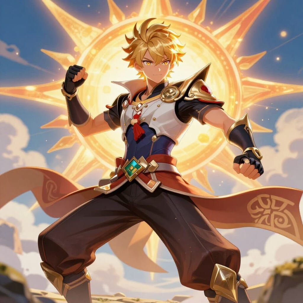 Dynamic Anime Hero Embodies Japanese Sun in 3D Style