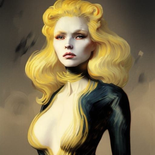 Blonde Woman with Lion in Van Gogh Style