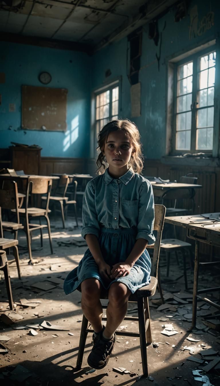 Glowing Girl in Abandoned Classroom