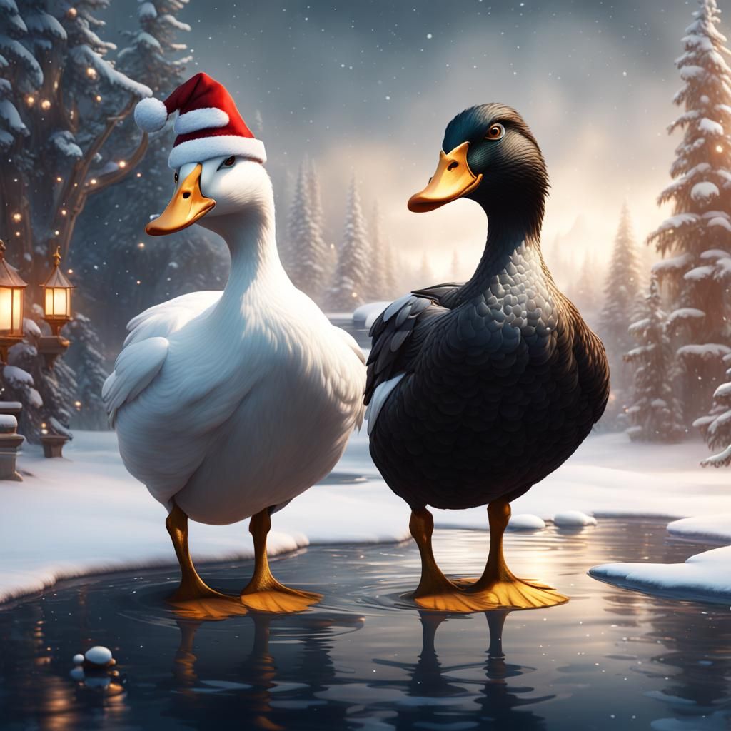 Ducks in Christmas Attire: Fantasy Concept Art