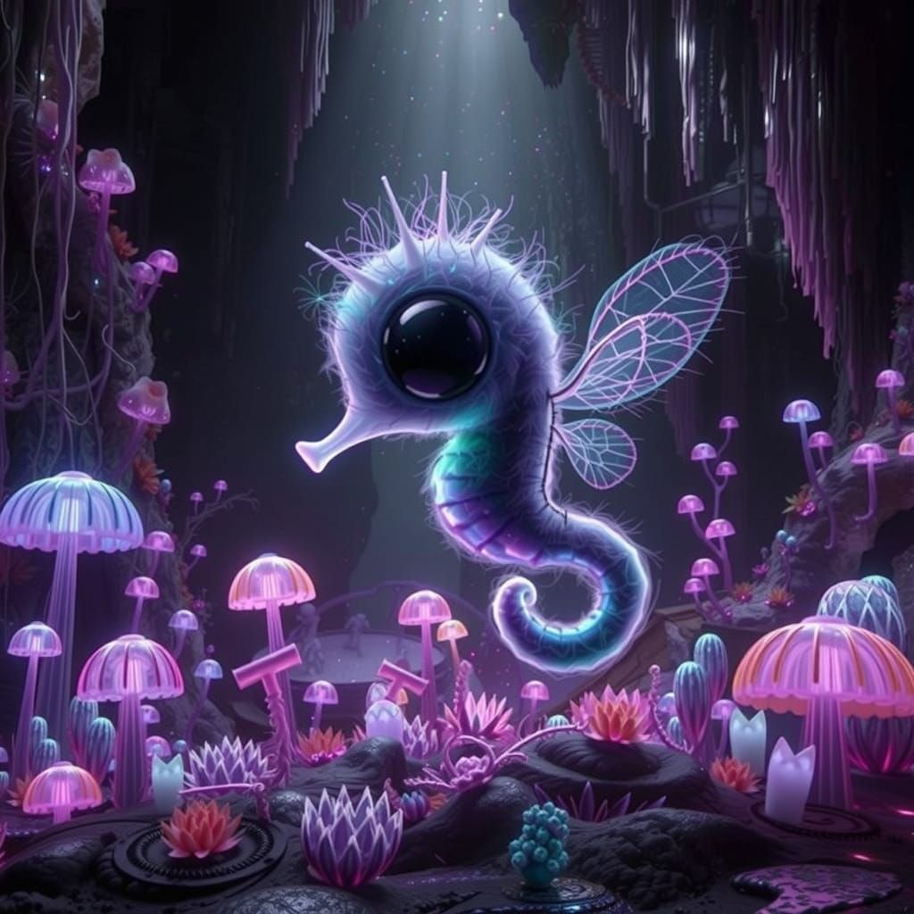 Iridescent Seahorse in Alien Crystal Cave