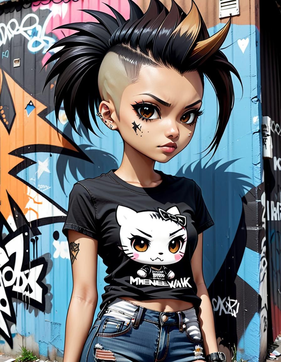 Indonesian Punk Chibi Girl with Graffiti Background