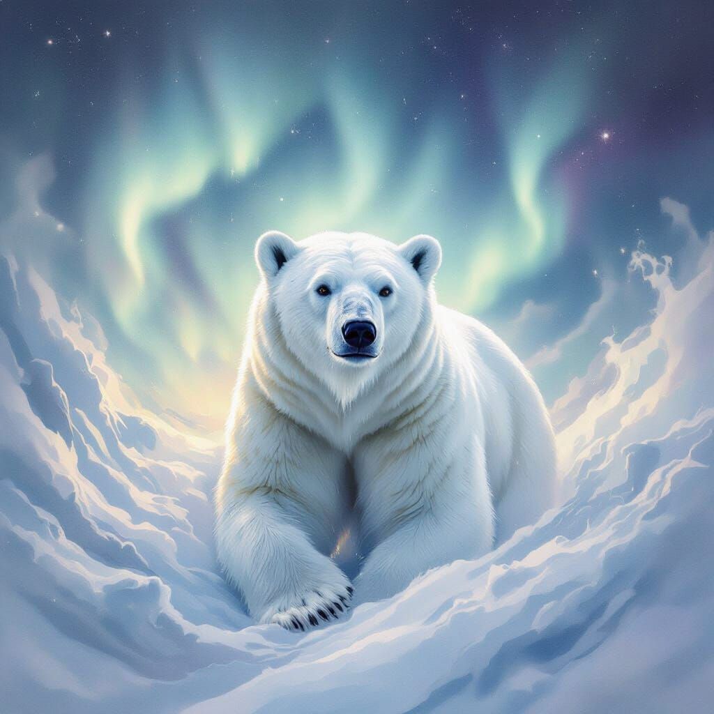 Ethereal Polar Bear Emerges from Arctic Vortex