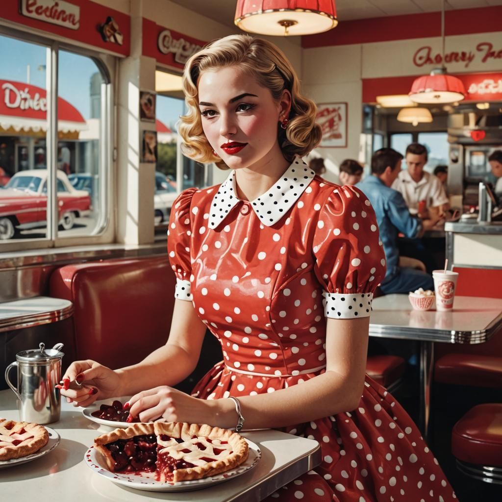 Retro Pop Art Cherry Pie in American Diner