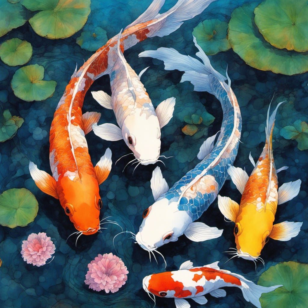 Koi and flowers