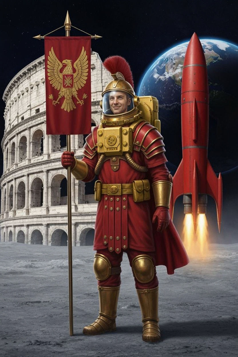 Roman Astronaut on the Moon in Sci-Fi Style