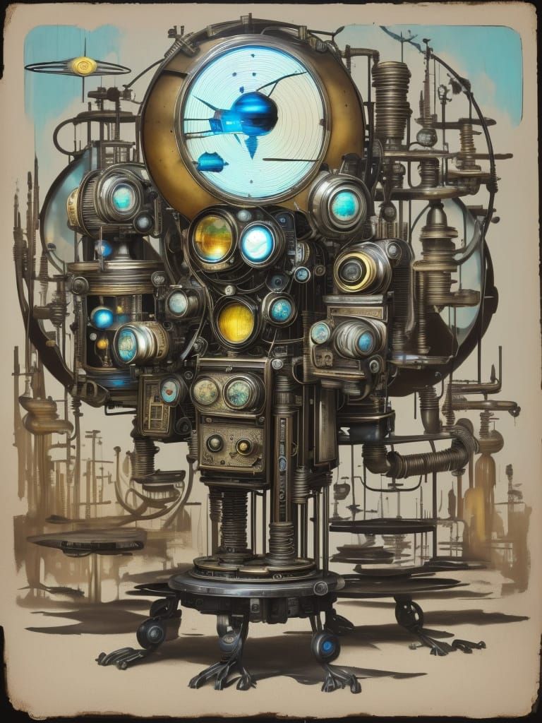 1950s Robot Drummer in Daguerreotype Style