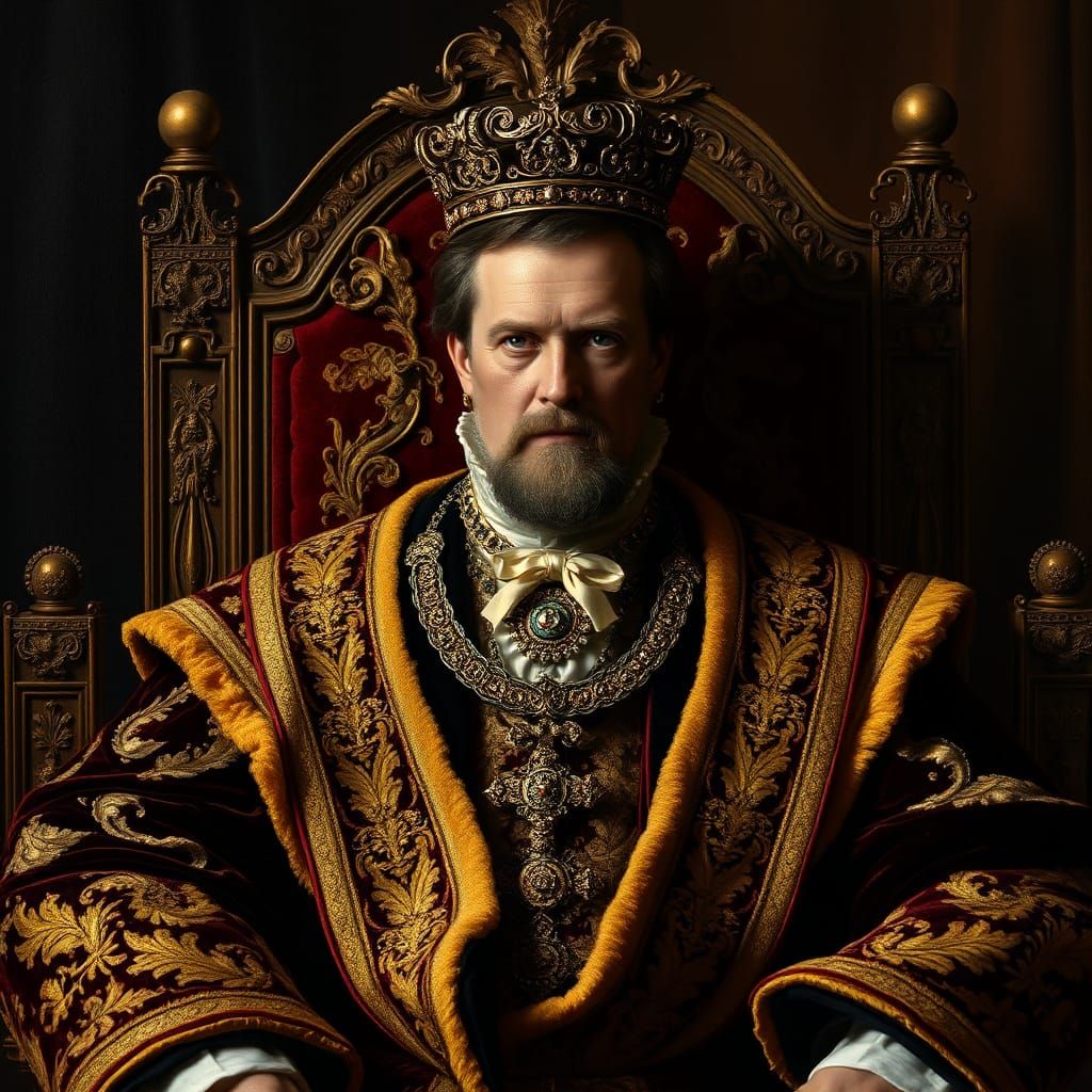 Majestic Monarch in Baroque Style Portrait