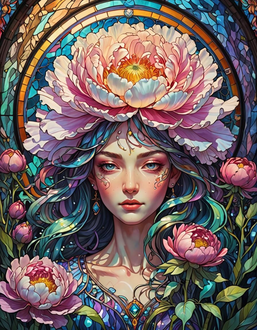 Iridescent Goddess of Flowing Rainbow Peonies