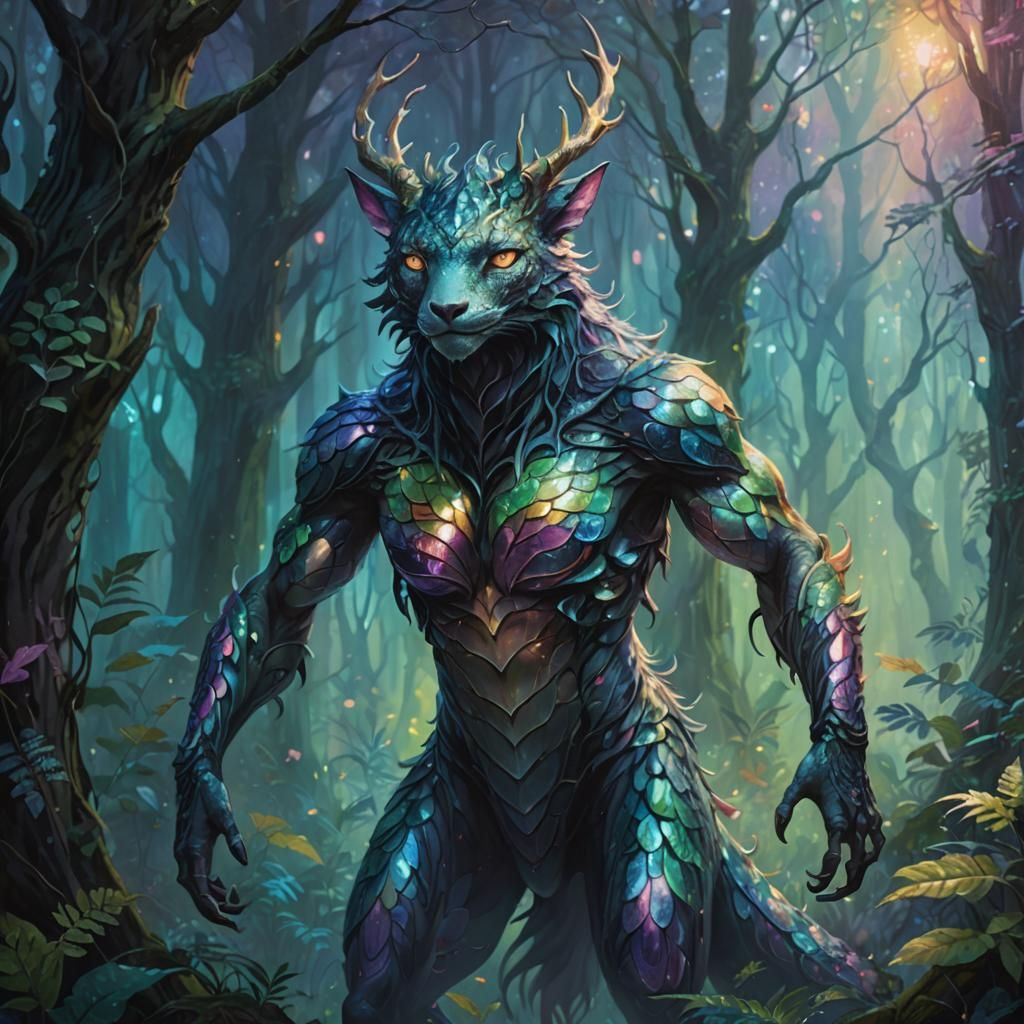 Mystical Forest Creature in Vibrant Oil Painting