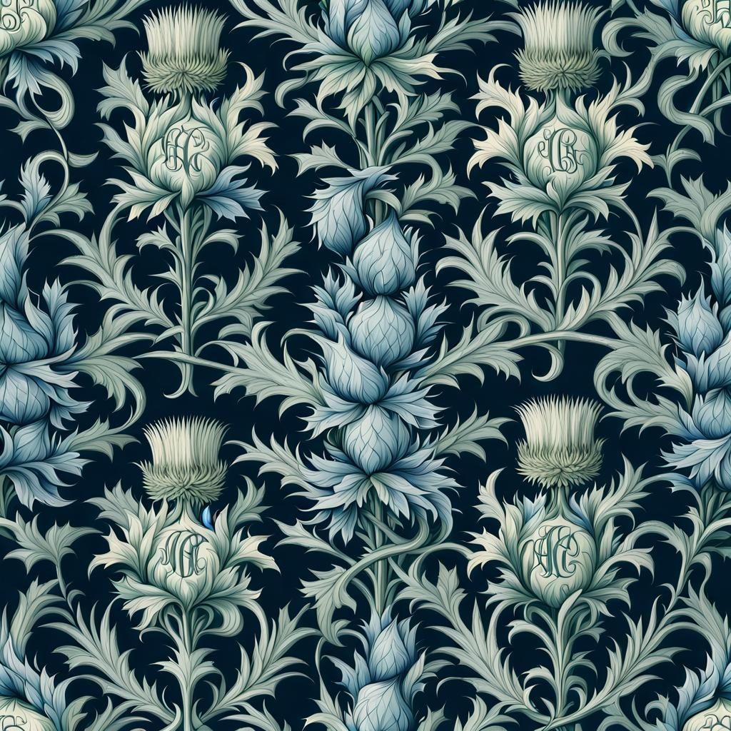 Elegant Rococo Thistle Pattern: Silk Embroidery Style