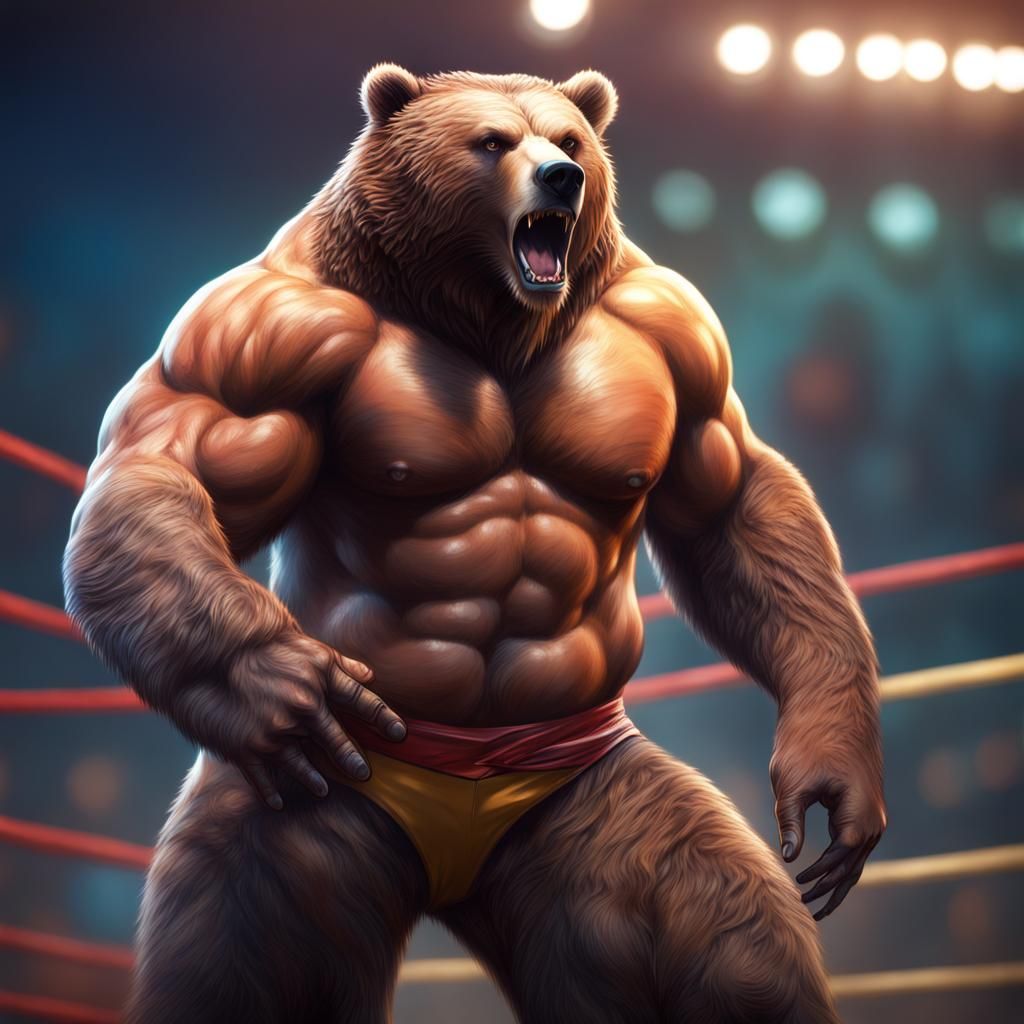 Hyperrealistic Grizzly Bear Humanoid Wrestler