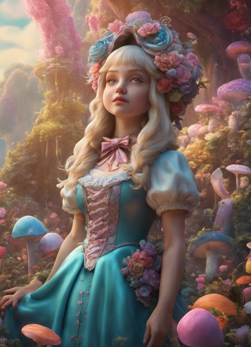 Alice in Neverland: Elegant 3D Render in Pastel Colors
