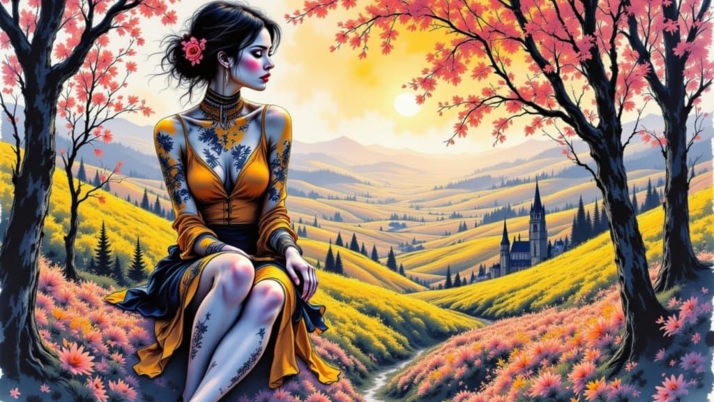 Mysterious Woman in a Serene Japanese Landscape