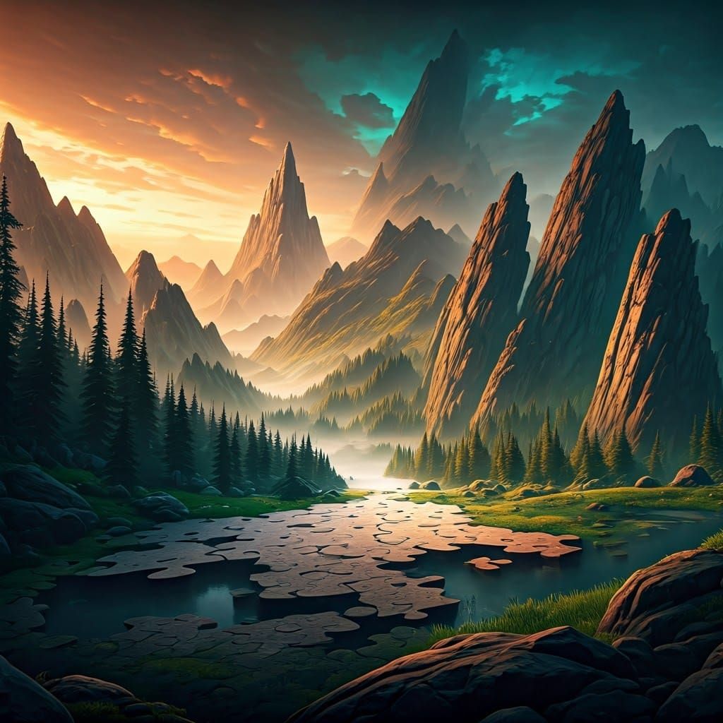 Majestic Mountainscape Puzzle Emerging from the Environment