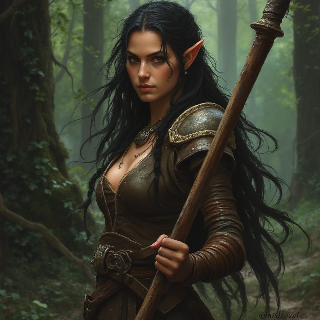Half-Elf Druid-Fighter Portrait in Dark Fantasy Style