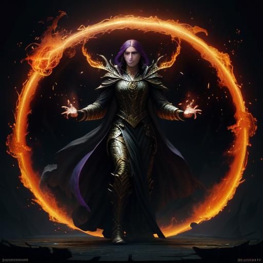 Fire Elementalist Practices Magic: Dark Fantasy Concept Art