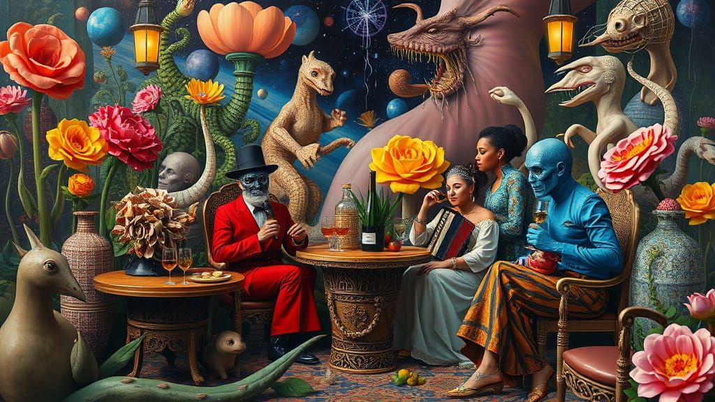 Surreal Garden Party in Maximalist Style