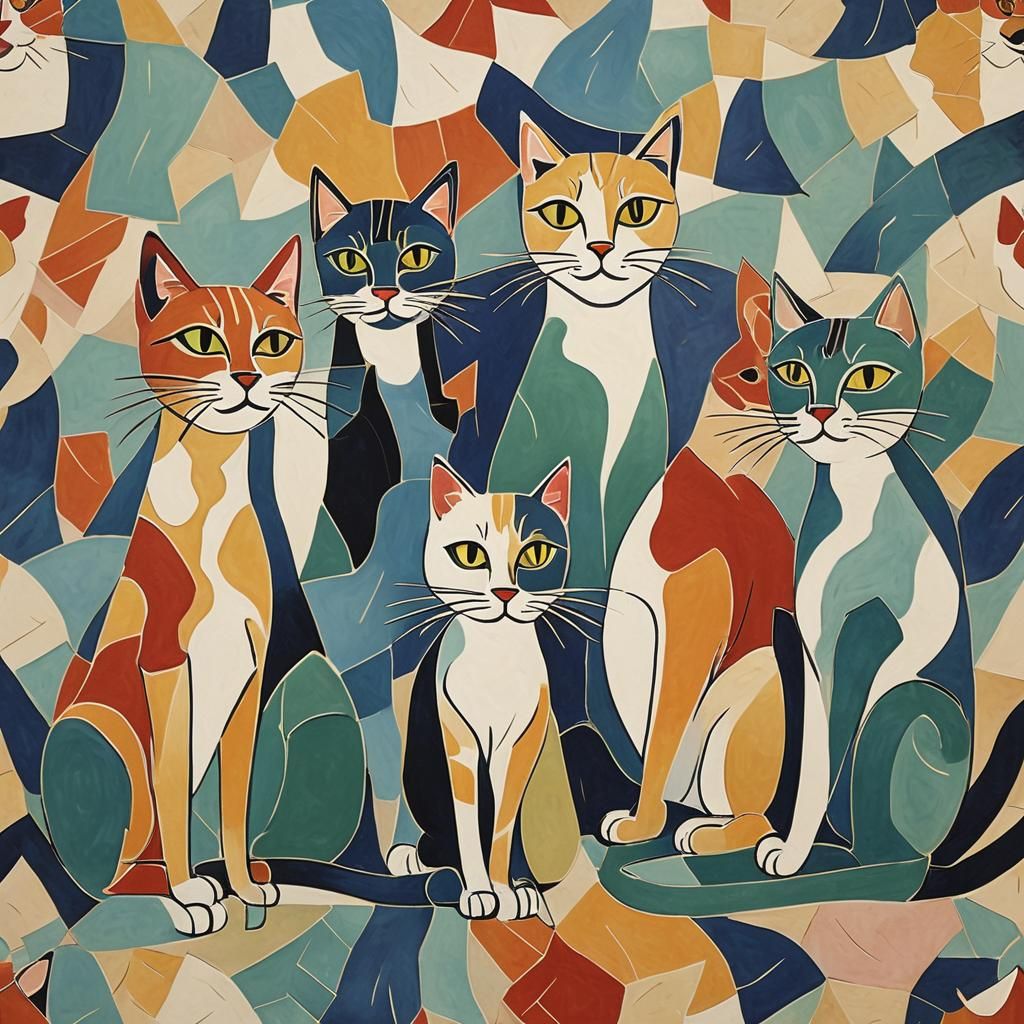 Cubist Cats in Henri Matisse Style