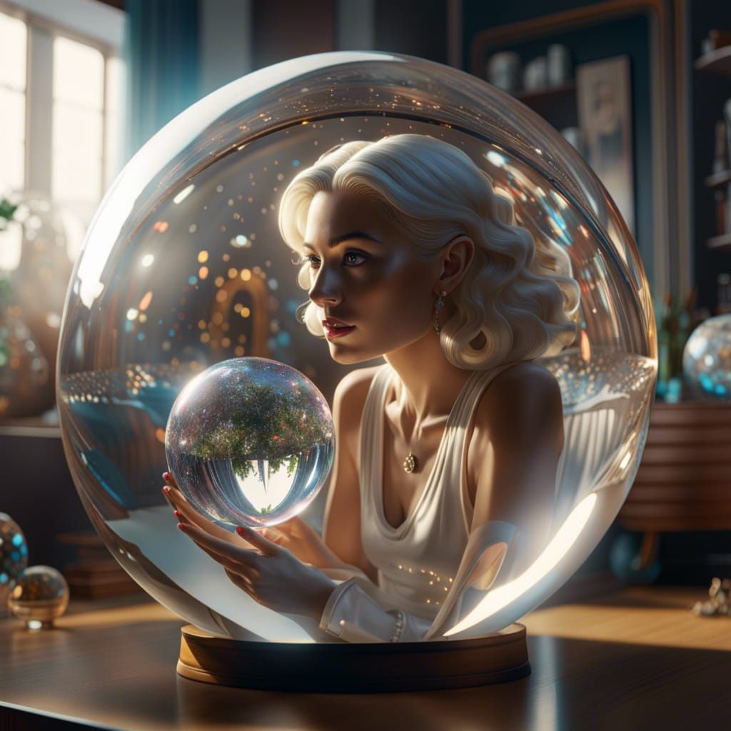 Woman Encapsulated in Crystal Ball: Hyperrealistic 4K