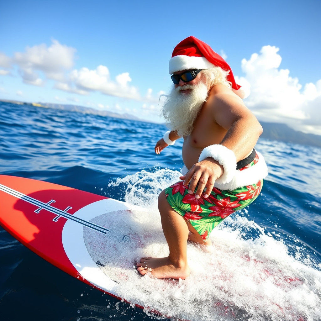 Santa Claus Surfing in Kona, Hawaii