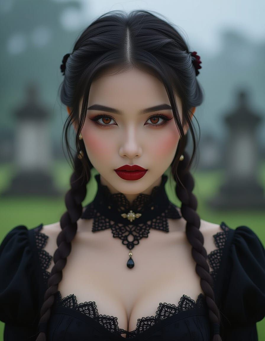 Indonesian Vampire Portrait in Tropical Graveyard
