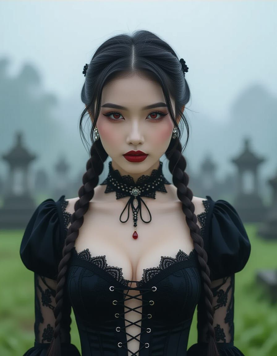 Indonesian Vampire Portrait in Tropical Graveyard