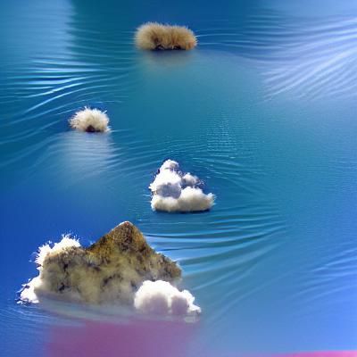 Mountain Lake Reflection with Fluffy Clouds