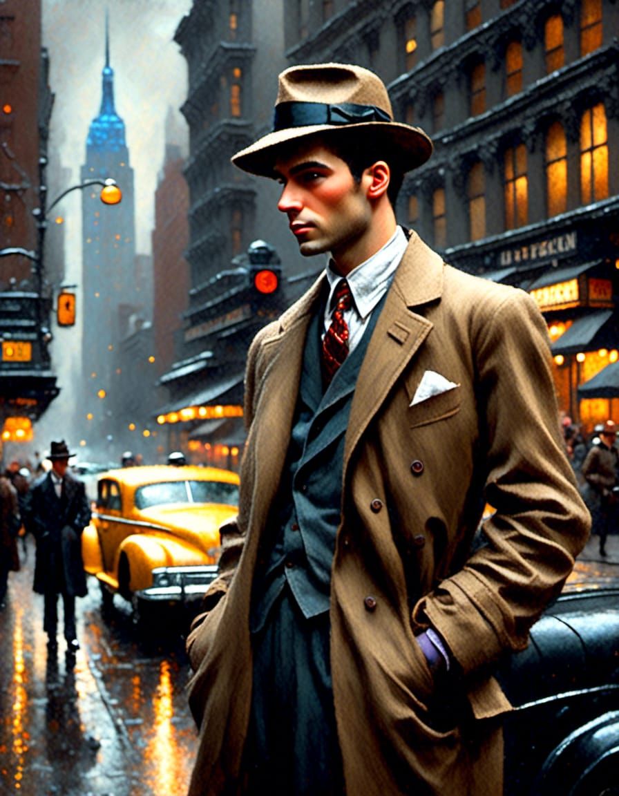 Mysterious Detective in 1940s New York Photo