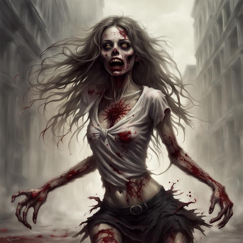 Beautiful Zombie Girl Dancing in Digital Art