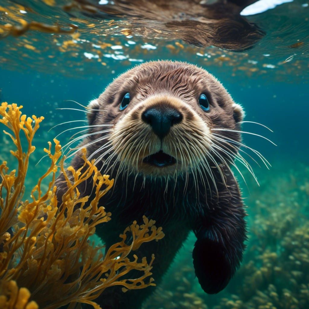 Cute Baby Sea Otter Swimming Underwater