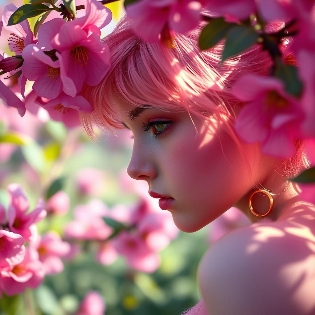 Pink Fairy Portrait in Hyperrealistic Splash Art Style