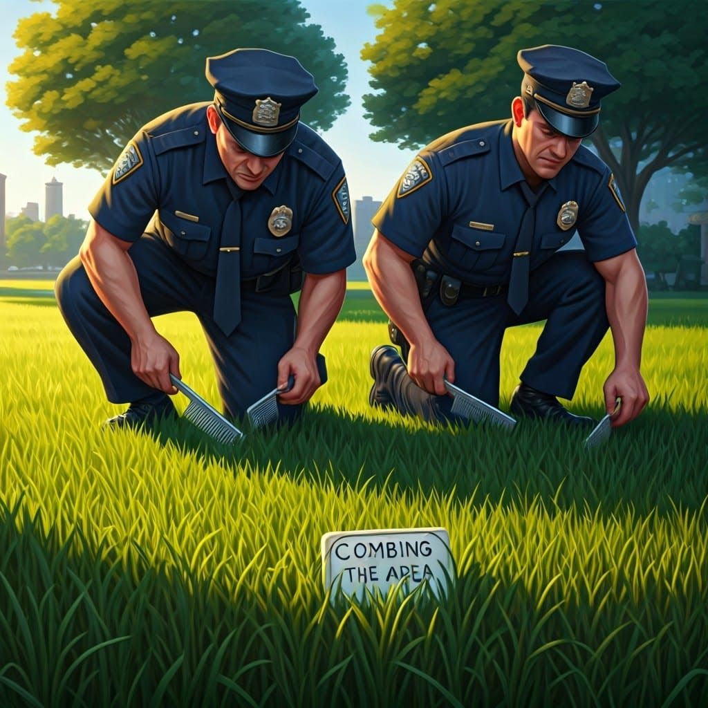 Policemen Combing Grass: A Rockwell-esque Scene