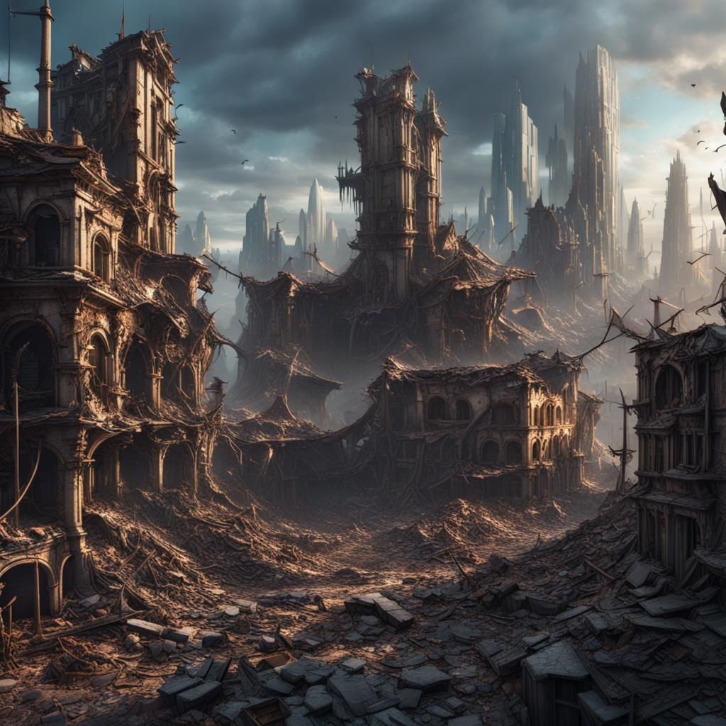 Fantastical Destroyed City in Detailed Matte Painting