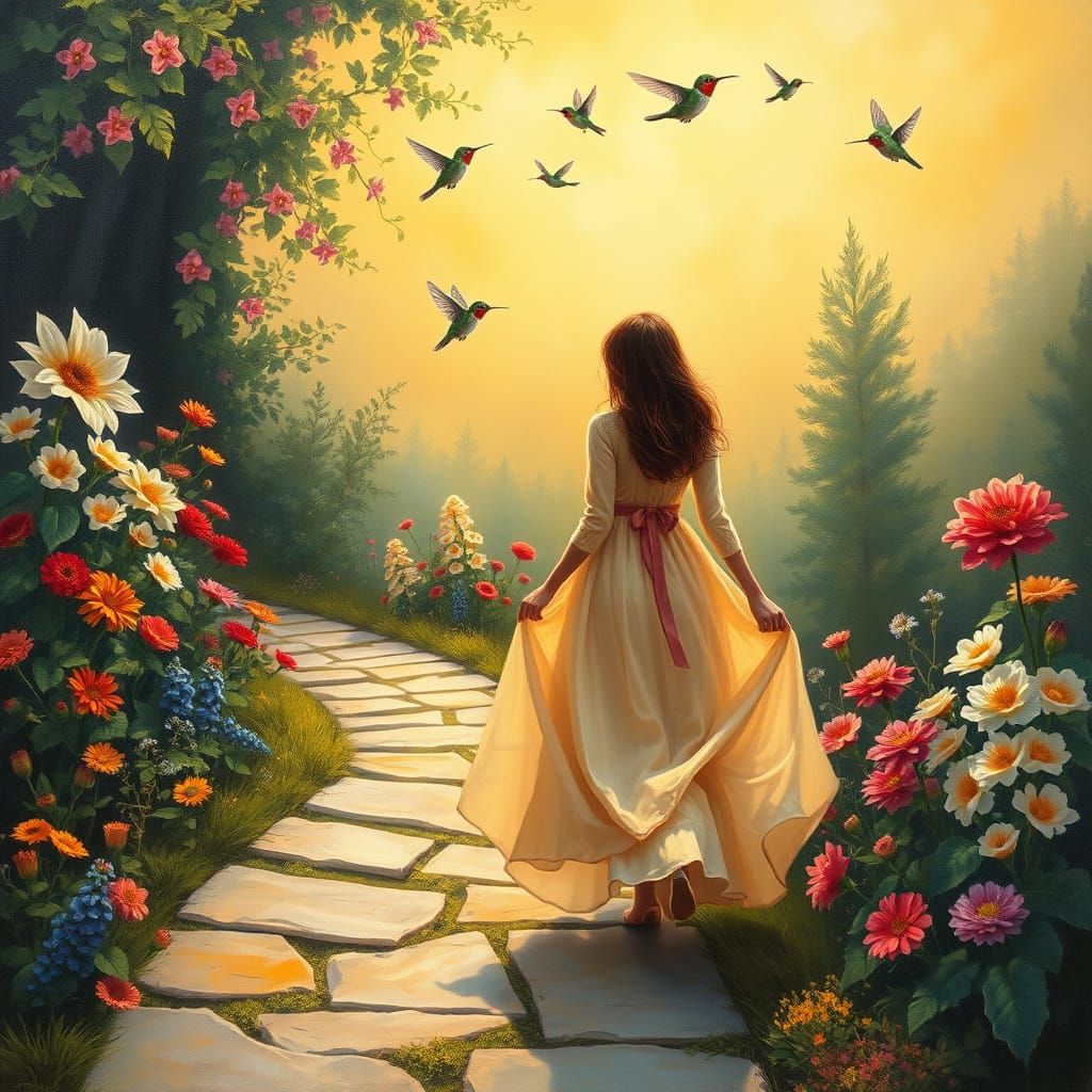 Enchanted Garden Stroll: Hudson River School Inspired Oil