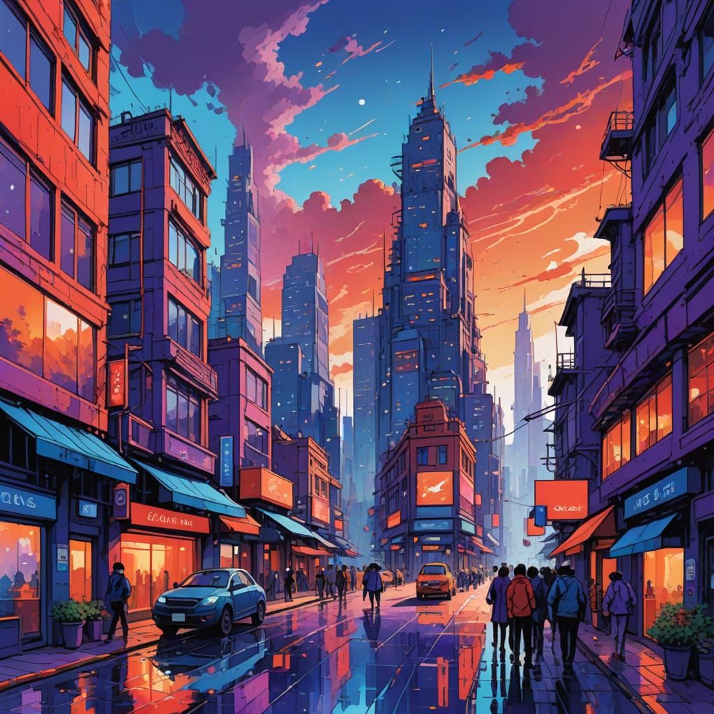 Vibrant Sky City Concept Art as Digital Painting