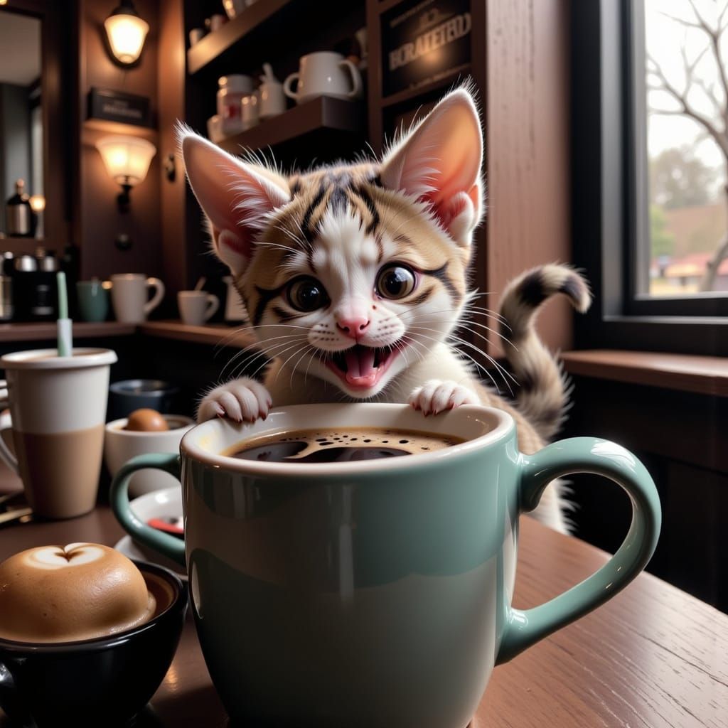 Funny Cat Coffee Mug in Cinematic Style